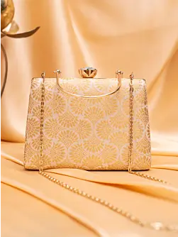 Woman Ivory-Gold Bold Blossom Jacquard Evening Bag