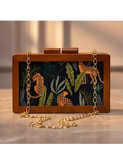 Women Leopard Print Wooden Clutch