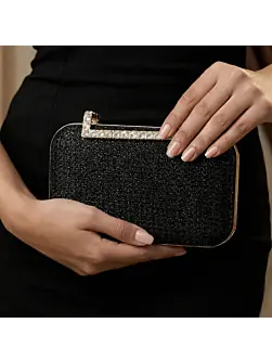 Women Black Shimmery Fabric Clutch