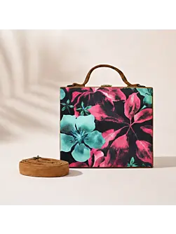 Women Pink-Blue Floral Suitcase Style