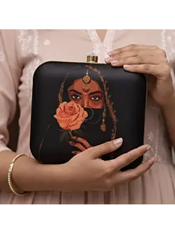 Woman Floral Woman Face Printed Clutch