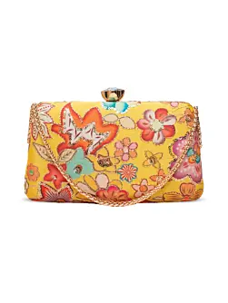 Woman Mustard Yellow Floral Clutch