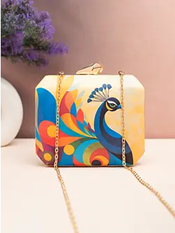 Women Peacock Prism Printed Clutch
