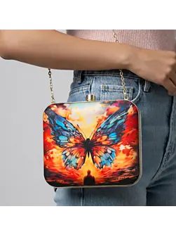 Women Multicoloured Butterfly Printed Clutch