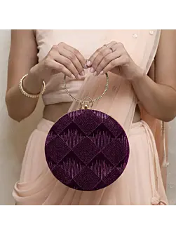 Women Wine Sequins Round Party Clutch