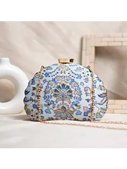 Women Baby Blue Floral Moon Clutch