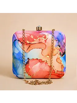 Women Rainbow Colored Printed Clutch
