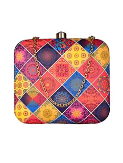 Women Diamond Shaped Multi-Coloured Printed Pattern Clutch