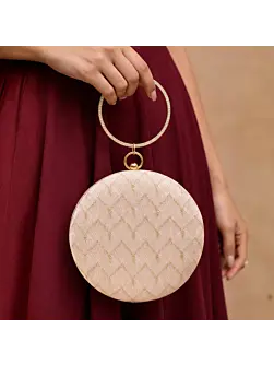 Women Ivory Based Minimal Embroidery Clutch