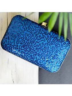 Women Blue Sequins Party Clutch