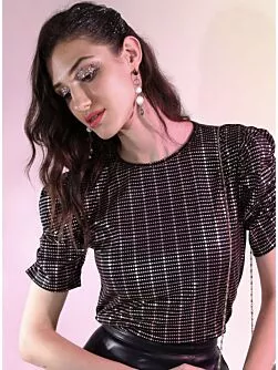 Black & Gold Tonned Geometric Printed Top