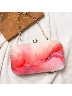Women Pink Flow Art Printed Clutch