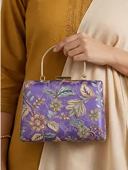 Women Lavender Floral Embroidered Clutch