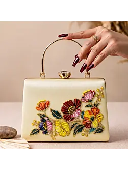 Woman Floral Symphony Pearl Embroidered Clutch