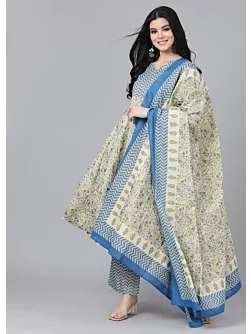 Grey Printed Kurta Palazzo With Dupatta