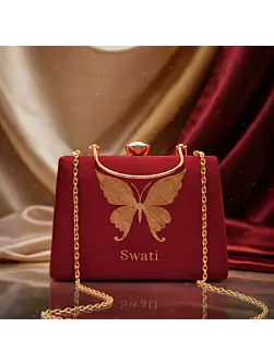 Women Butterfly Embroidery Name Customized Clutch
