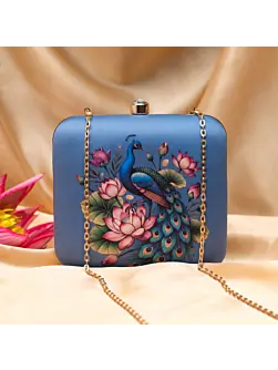 Woman Blue Peacock Printed Clutch