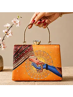Woman Printed Divine Hands Traditional Art Clutch with Hand Embroidery