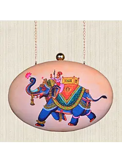 Women Oval Elephant Print Clutch