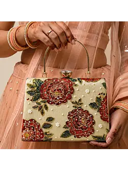 Women Vintage Rose Garden Embellished Clutch