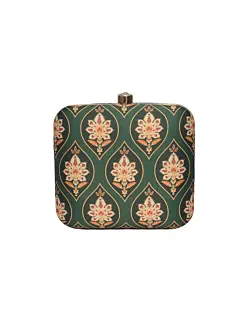 Woman Green Aesthetic Printed Clutch