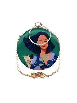 Women Kitty Printed Round Clutch