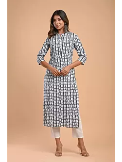 Women Printed Viscose Rayon Straight Kurta  (Grey)