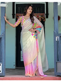 Handsfree Multicoloured Satin Printed Saree