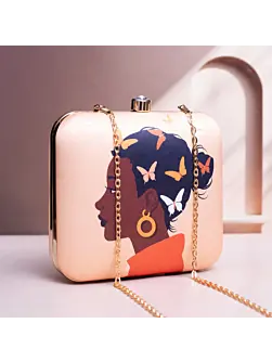 Women Beautifull Brown Girl with Pastel Butterfly Printed Clutch