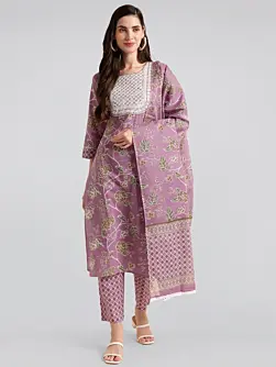 Women Pure Cotton Plus Size Kurta Pant Set with Dupatta, Indian Salwar Kameez