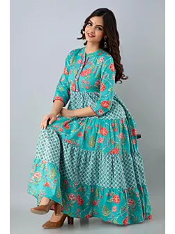 Women Printed Viscose Rayon Anarkali Kurta  (Light Blue)