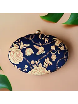 Women Golden Blue Nature Clutch