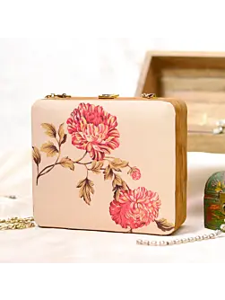 Women Red Flower Design Printed MDF Clutch