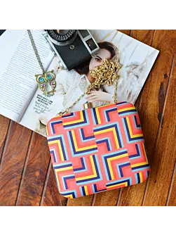 Woman Funky Peach And Yellow Pattern Clutch