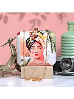 Dreamy Woman Portrait Printed Clutch