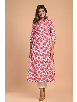 Women Printed Viscose Rayon Straight Kurta  (Pink)