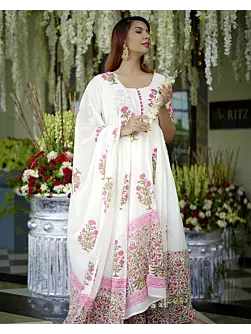 Women Pure Cotton Plus Size Kurta Pant Set with Dupatta,Block Print Kurta Sets 