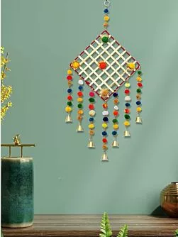 Handmade Colorful Ring Pom Pom Tassel Hanging for Home/Office/Hall Decoration (Pack of 1), Multi-Coloured