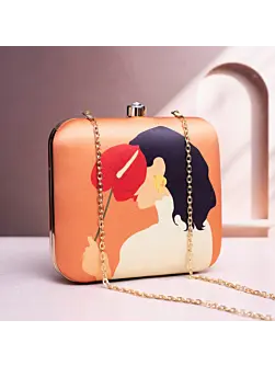 Women Orange Colour Shy Woman Portrait Clutch