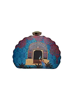 Women Blue Door Printed D-shape Clutch