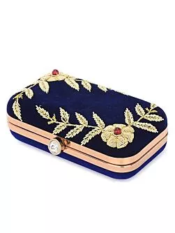 Bridal Navy Blue Box Clutch Bag Purse