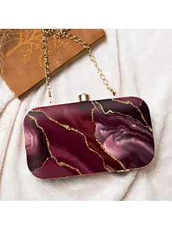 Women Wine Color Flow Art Printed Clutch