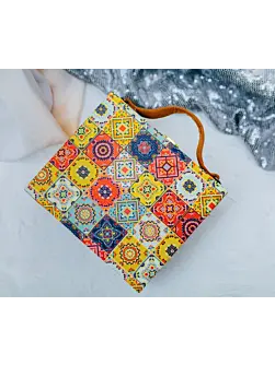 Women Moroccan Tiles Printed Suitcase Style Clutch Bag