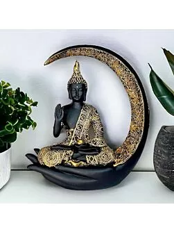 Antique Big Meditating Moon Buddha Statue Showpiece for Home Decor - Living Room - Office - Gifting - Lord Buddha Idol Polyresin Decorative Figurine
