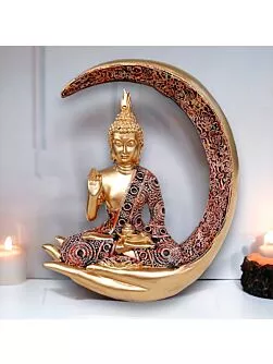 Antique Big Meditating Moon Buddha Statue Showpiece for Home Decor - Office Decor - Gifting - Lord Buddha