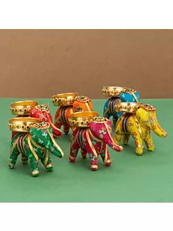 Handcrafted Recycled Material Elephant Tealight Candle Holder Home Decoration Item for Diwali (Pack of 6)