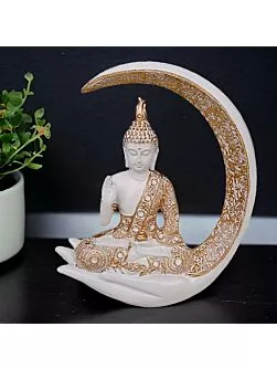 Antique Big Meditating Moon Buddha Statue Showpiece for Home Decor - Office Decor - Gifting - Lord Buddha Idol Polyresin Decorative