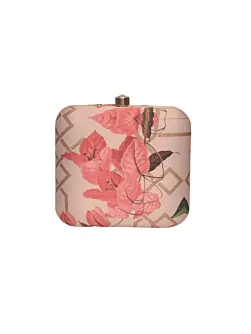 Women Pink Leaf Printed Clutch