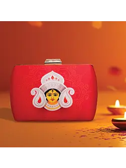 Women Red Durga Face Printed Clutch