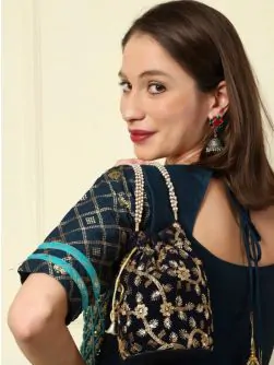 Women Round Velvet Stylish Potli Pouches with Pearl Handle